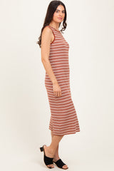 Rust Striped Knit Sleeveless Midi Dress