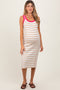 Taupe Mixed Stripe Ribbed Knit Sleeveless Maternity Midi Dress
