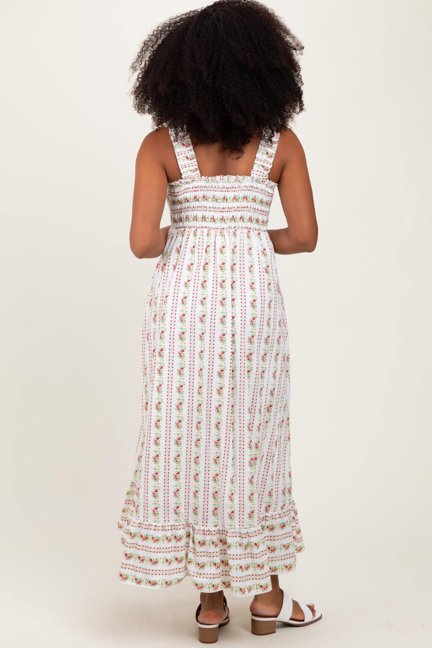 Red Floral Smocked Sleeveless Maxi Dress