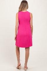 Fuchsia Ribbed Pleated Knit Sleeveless Maternity Mini Dress