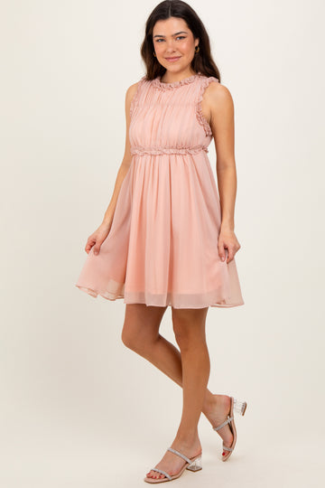 Peach Ruffle Detail Sleeveless Mini Dress
