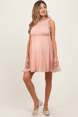 Peach Ruffle Detail Sleeveless Maternity Mini Dress