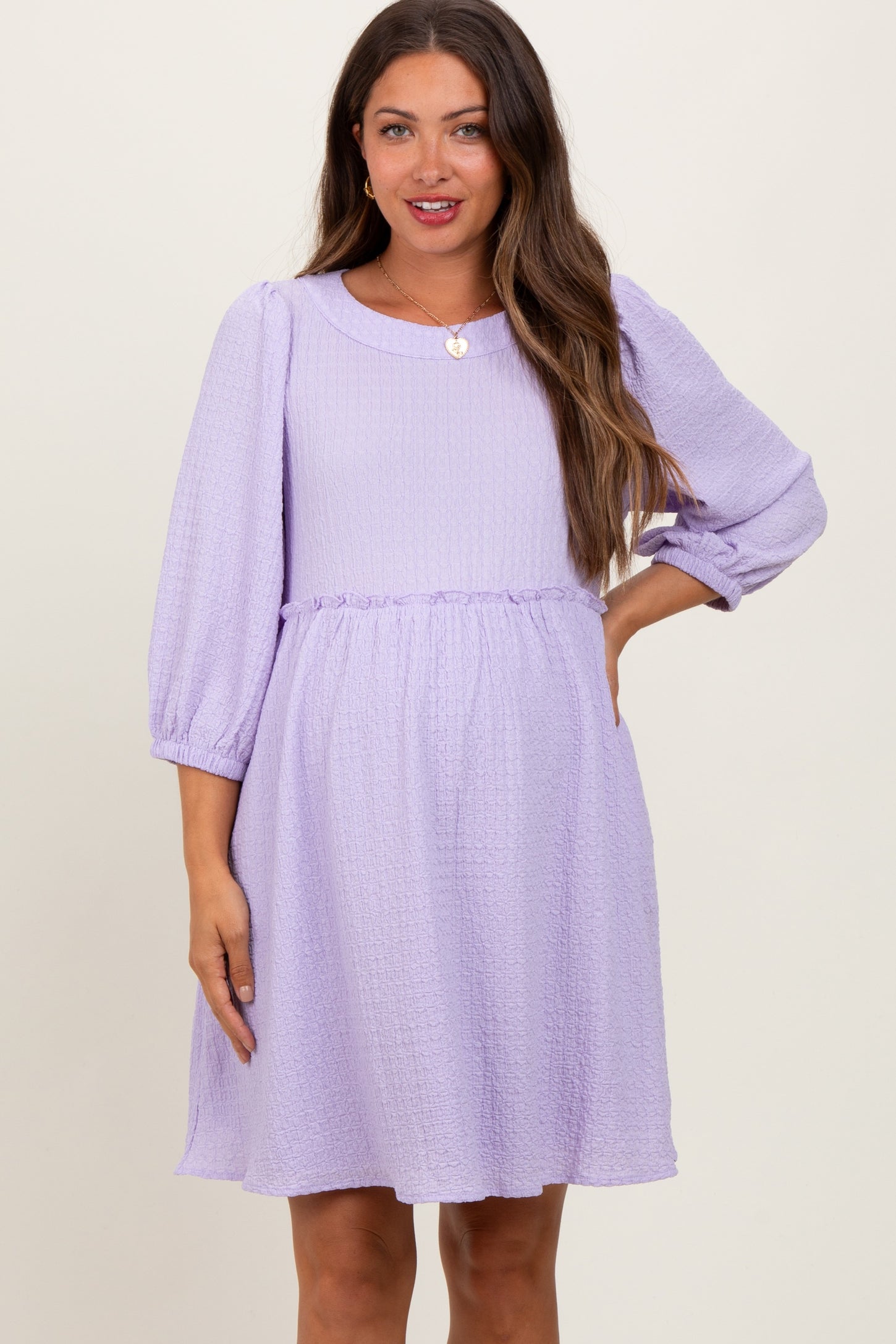 Lavender Knit Ruffle Trim Maternity Dress