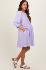 Lavender Knit Ruffle Trim Maternity Dress
