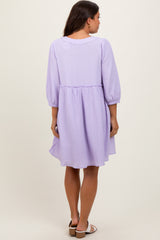 Lavender Knit Ruffle Trim Maternity Dress