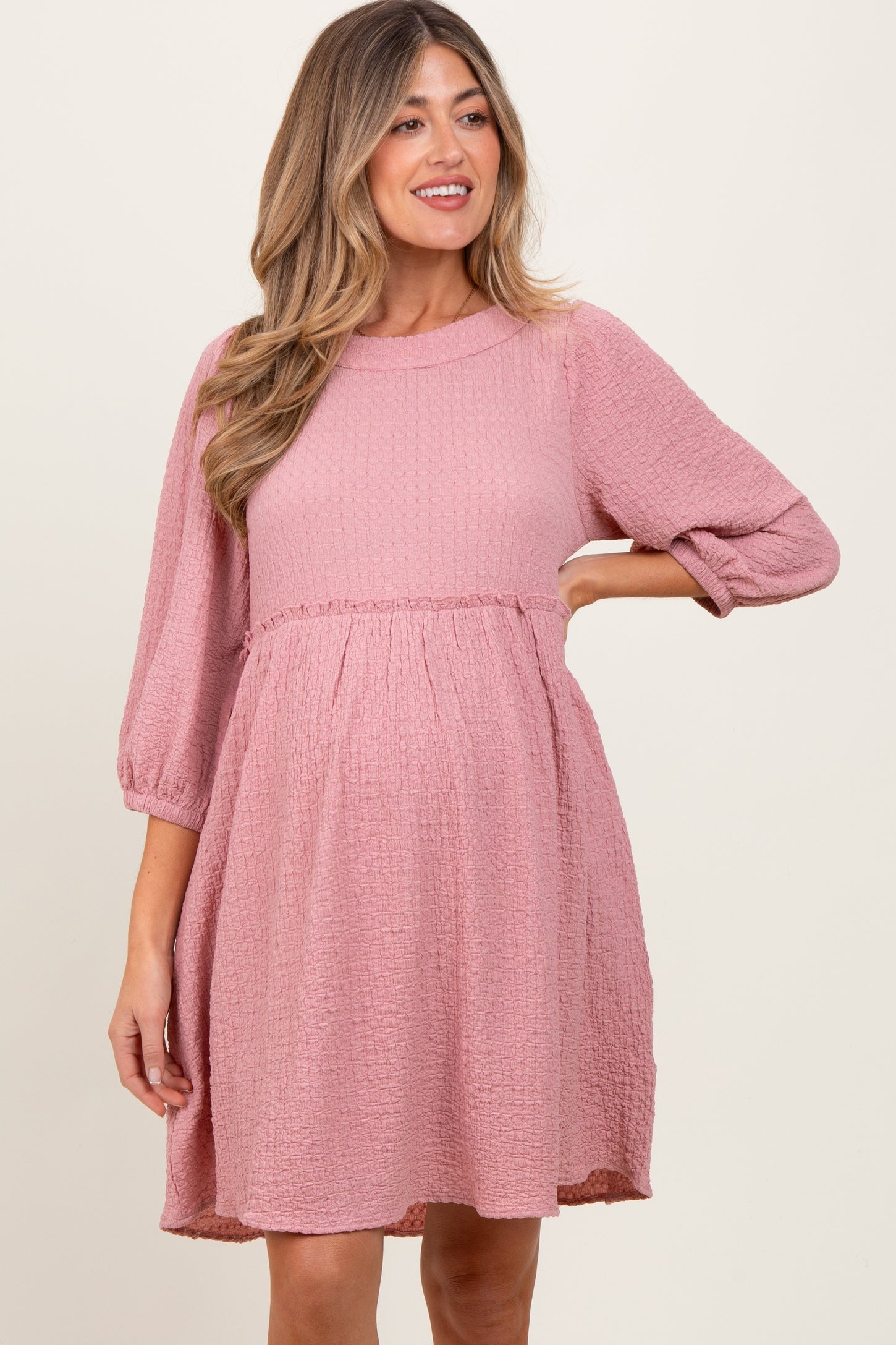 Mauve Knit Ruffle Trim Maternity Dress