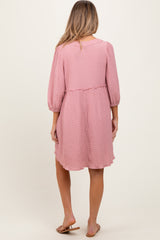 Mauve Knit Ruffle Trim Maternity Dress
