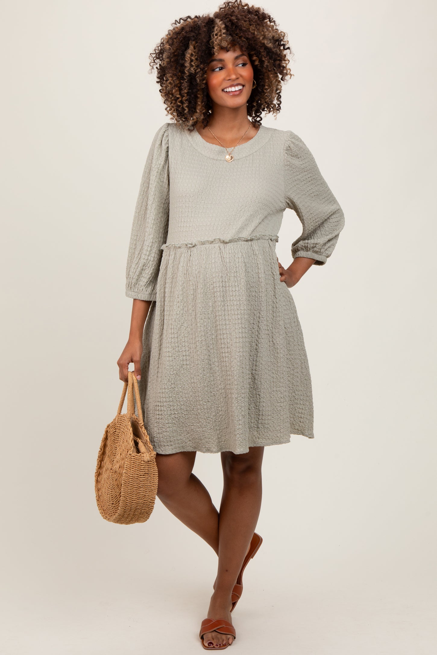 Sage Knit Ruffle Trim Maternity Dress
