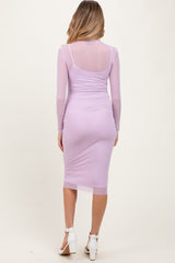 Lavender Mesh Overlay Fitted Maternity Midi Dress