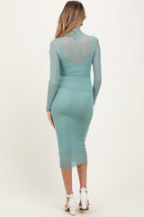 Light Olive Mesh Overlay Fitted Maternity Midi Dress