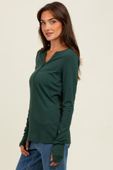 Forest Green Button Front Long Sleeve Top