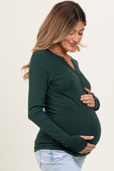 Forest Green Button Front Long Sleeve Maternity Top