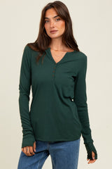 Forest Green Button Front Long Sleeve Maternity Top