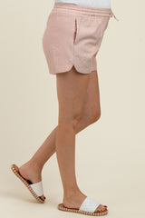 Camel Striped Round Hem Drawstring Maternity Shorts