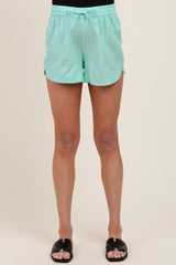 Mint Striped Round Hem Drawstring Maternity Shorts