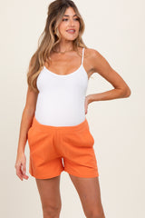 Orange Woven Cotton Maternity Shorts