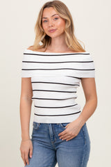 White Striped Off The Shoulder Sweater Top