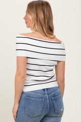 White Striped Off The Shoulder Sweater Top