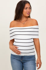 White Striped Off The Shoulder Sweater Maternity Top