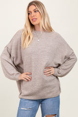 Taupe Oversized Crewneck Melange Knit Sweater