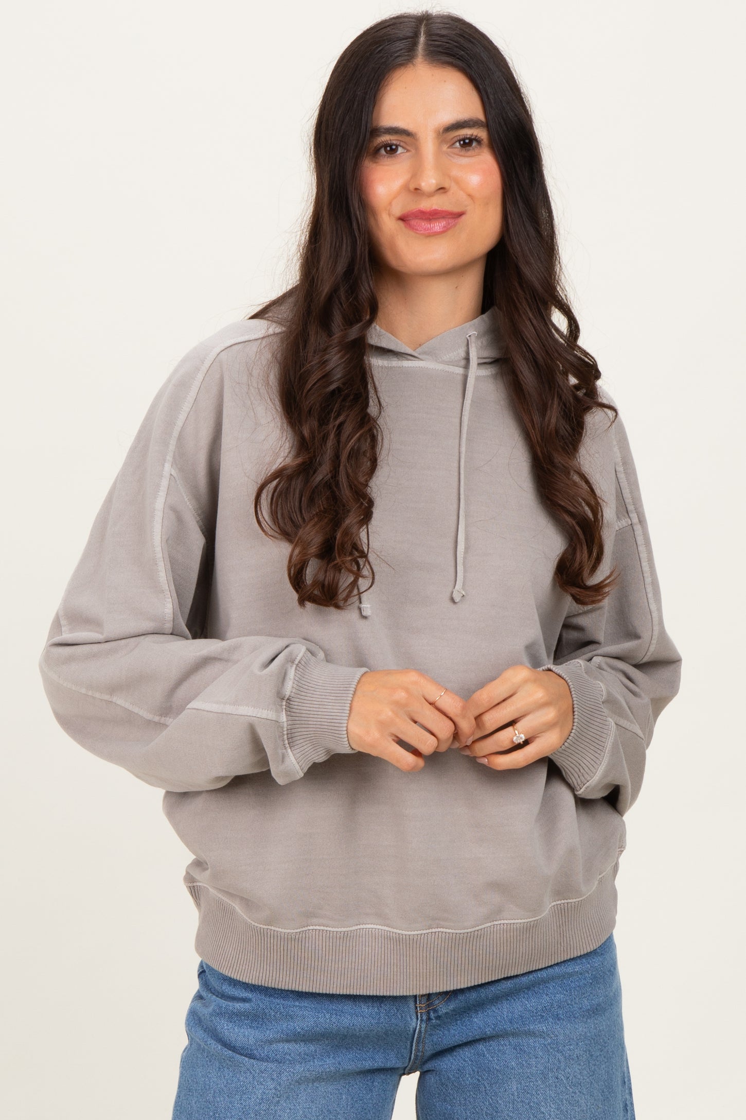 Beige French Terry Hooded Maternity Sweatshirt