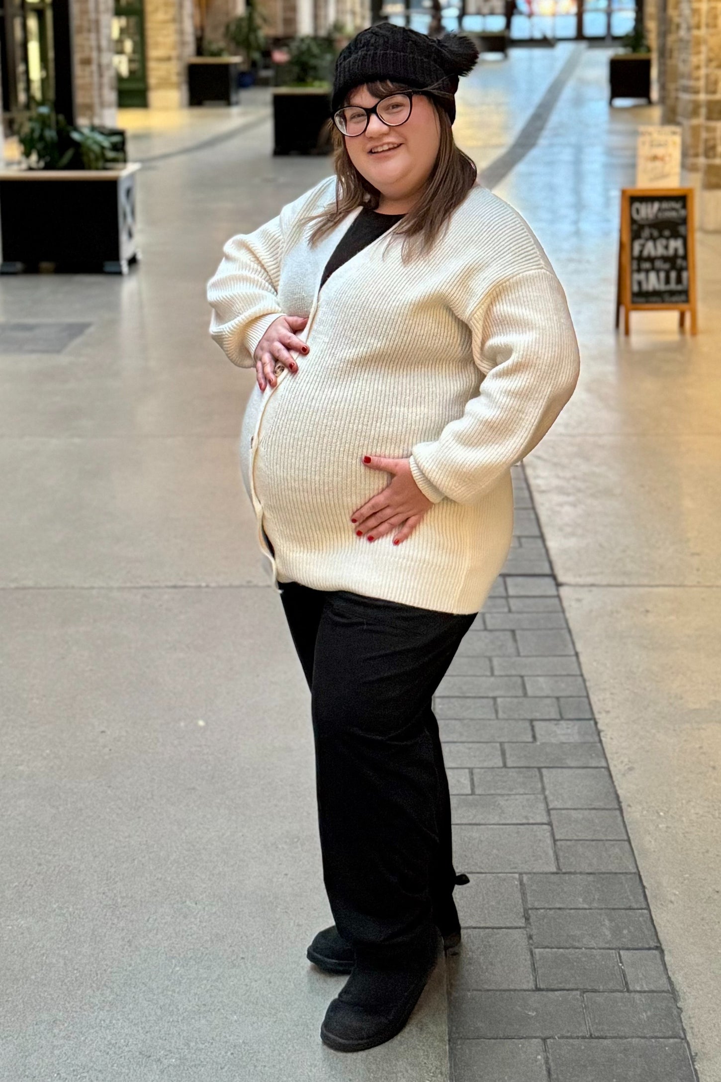 Cream Knit Oversized Button Down V-Neck Maternity Cardigan