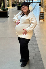 Cream Knit Oversized Button Down V-Neck Maternity Cardigan