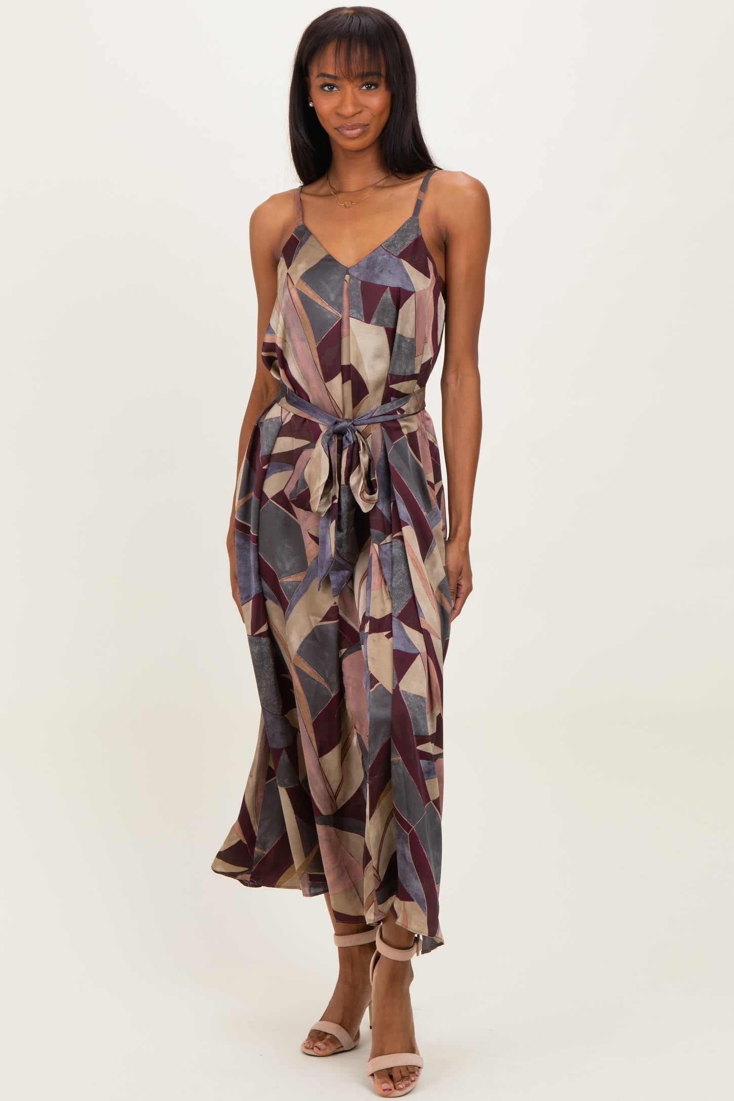 Multicolor Abstract Print Sash Tie Maxi Dress