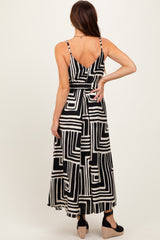 Black Geometric Print Sash Tie Maxi Dress