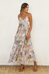 Lavender Tropical Floral Sash Tie Maternity Maxi Dress