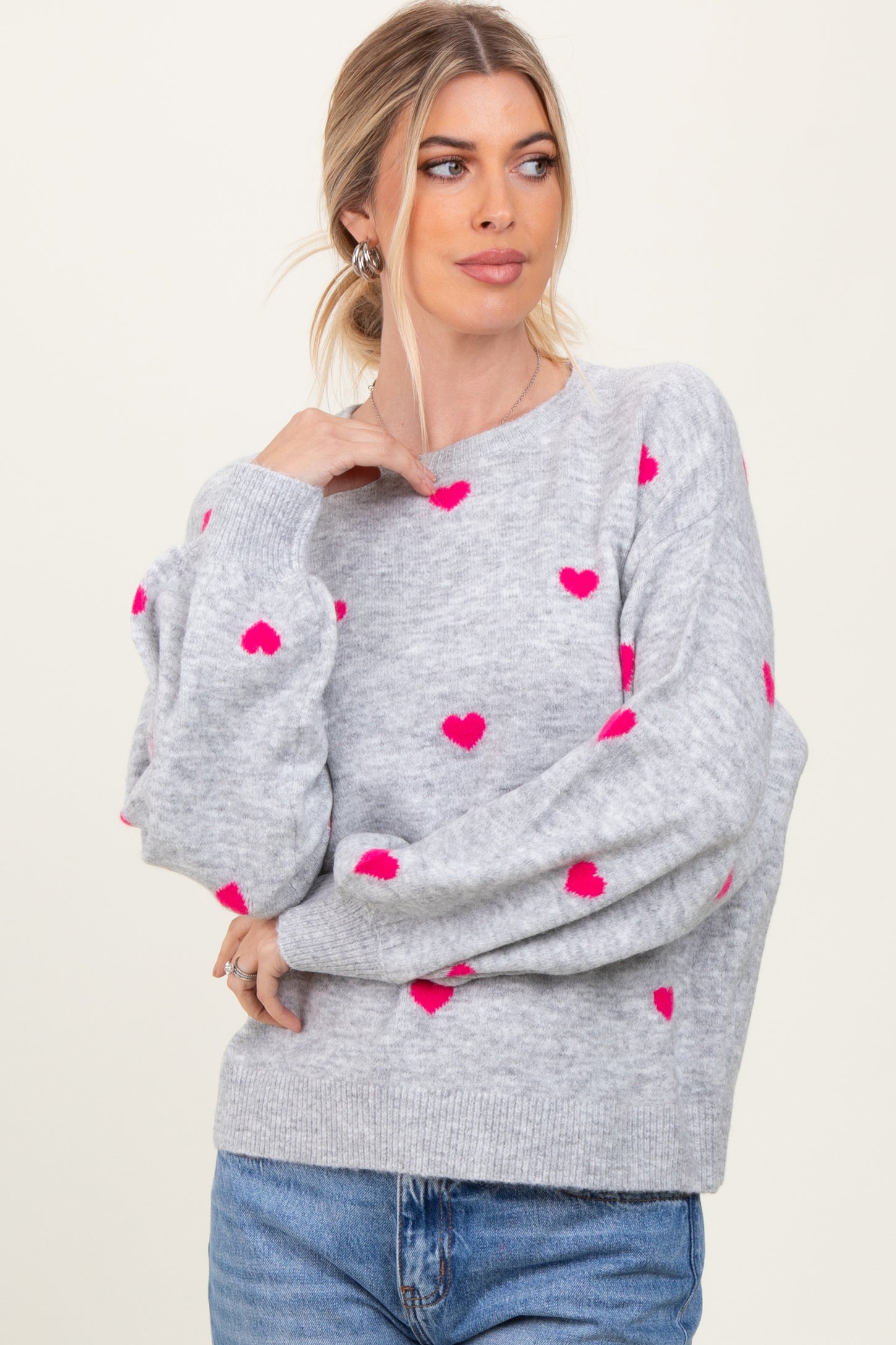 Heather Grey Heart Print Oversized Maternity Sweater