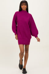 Magenta Mock Neck Maternity Sweater Mini Dress