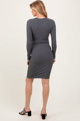 Black Crew Neck Double Layered Rib Maternity Mini Dress