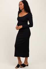Black Scoop Neck Long Sleeve Midi Dress