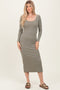 Olive Scoop Neck Long Sleeve Midi Dress