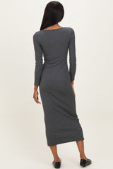 Charcoal Scoop Neck Long Sleeve Midi Dress