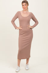 Mocha Scoop Neck Long Sleeve Midi Dress