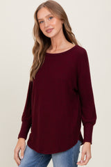 Burgundy Premium Basic Cuffed Loose Fit Top