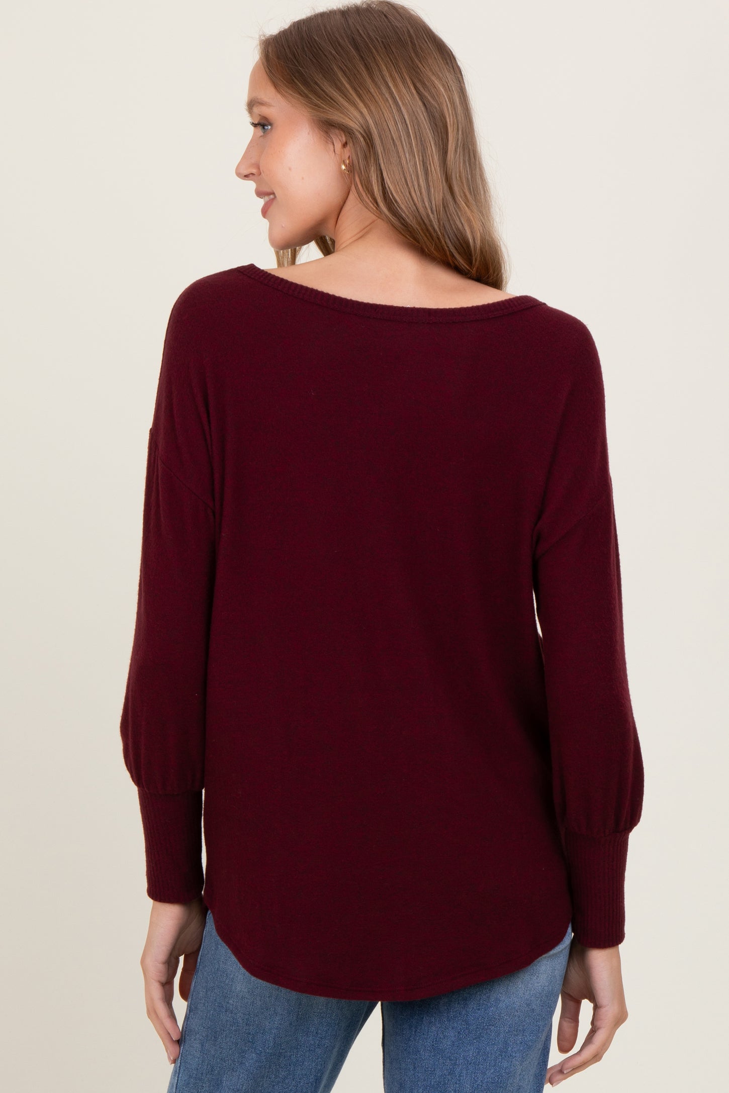 Burgundy Premium Basic Cuffed Loose Fit Top
