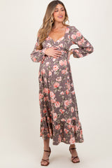 Mauve Blush Sweetheart Neckline Maternity Maxi With Side Pockets