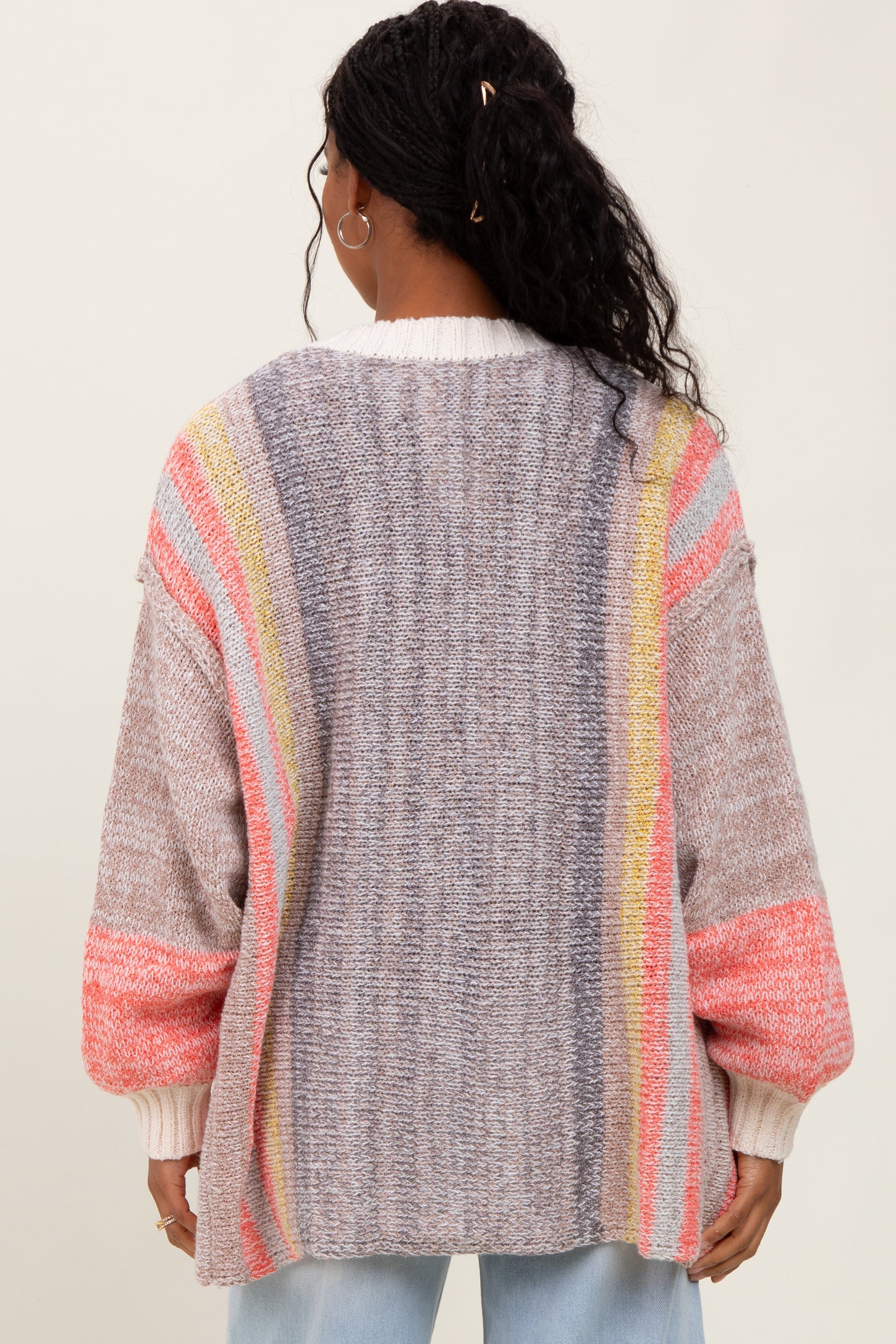 Charcoal Colorblock Stripe Knit Open Cardigan