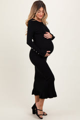 Black Ribbed Knit Bow Back Maternity Maxi Dress