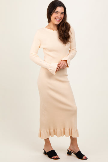 Light Yellow Ribbed Knit Bow Back Maxi Dress