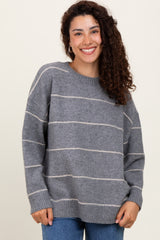 Heather Grey Striped Drop Shoulder Sweater