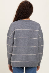 Heather Grey Striped Drop Shoulder Sweater