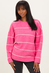 Pink Striped Drop Shoulder Sweater