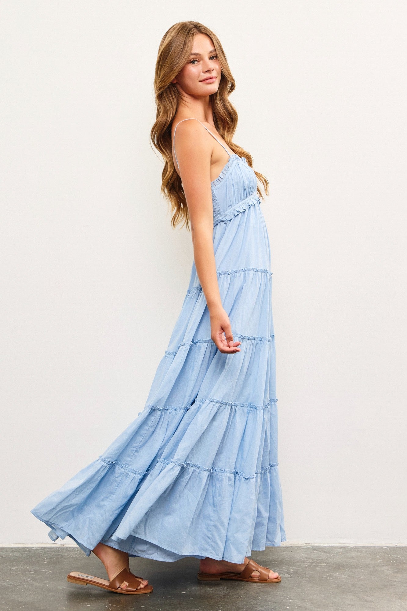 light blue tiered maxi dress Women's Light Blue Structured Tiered Maxi Dress