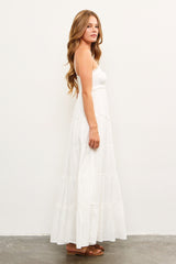 White Shirred Bust Ruffle Tiered Maxi Dress