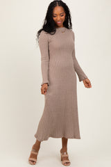 Light Mocha Ribbed Knit Maternity Midi Sweater Dress