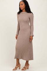 Light Mocha Ribbed Knit Midi Sweater Dress